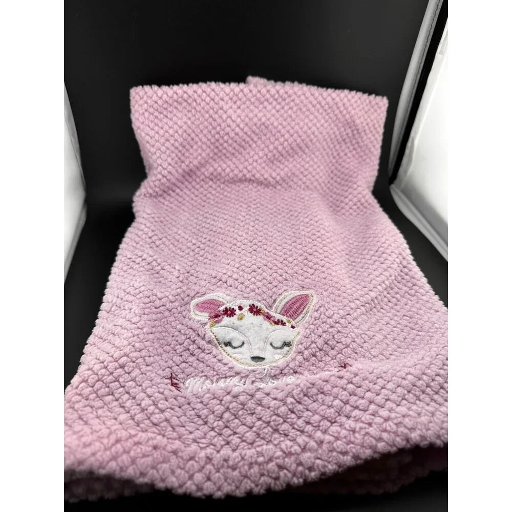 Zak & Zoey Waffle Weave Purple Pink Mommy Loves‎ Me Deer Baby Security Blanke